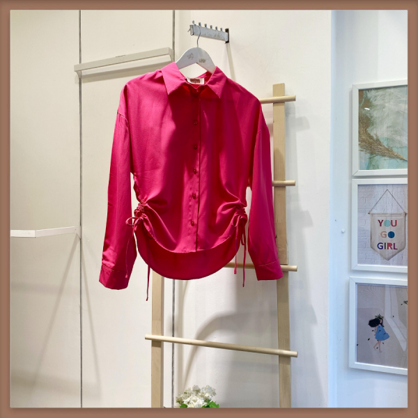 Fuşya Büzgülü Poplin Gömlek