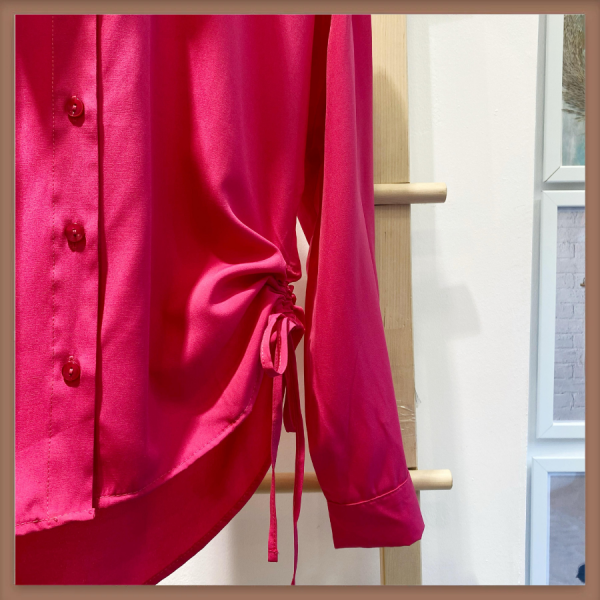 Fuşya Büzgülü Poplin Gömlek