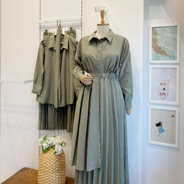 Çağla Yeşili Pile Etekli Liavera Takım