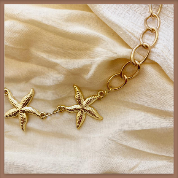 Deniz Yıldızı Motifli Gold Zincir Kemer