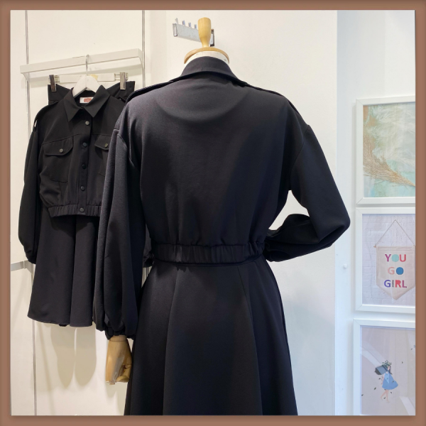 Siyah Cep Detaylı Sweat Ceketli Crep Takım