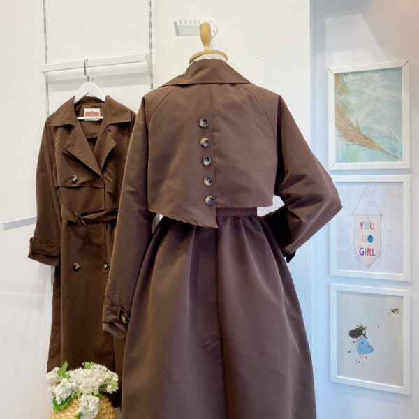 Acı Kahve Düğme Detaylı Clove Trençkot