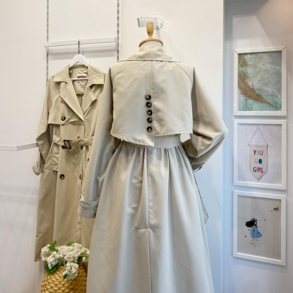 Krem Düğme Detaylı Clove Trençkot