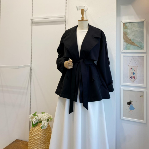 Siyah Kuşaklı Scout Kısa Trençkot