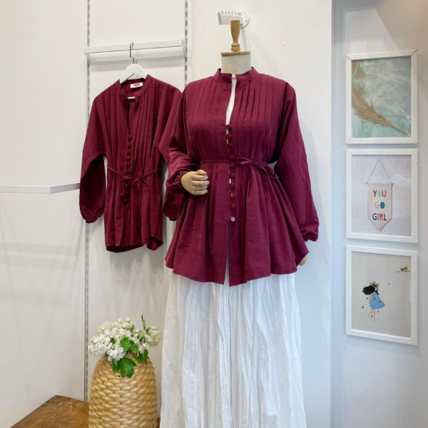 Vişne Rengi Nervür Dikişli modal Tunik