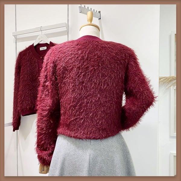 Bordo tüylü hırka