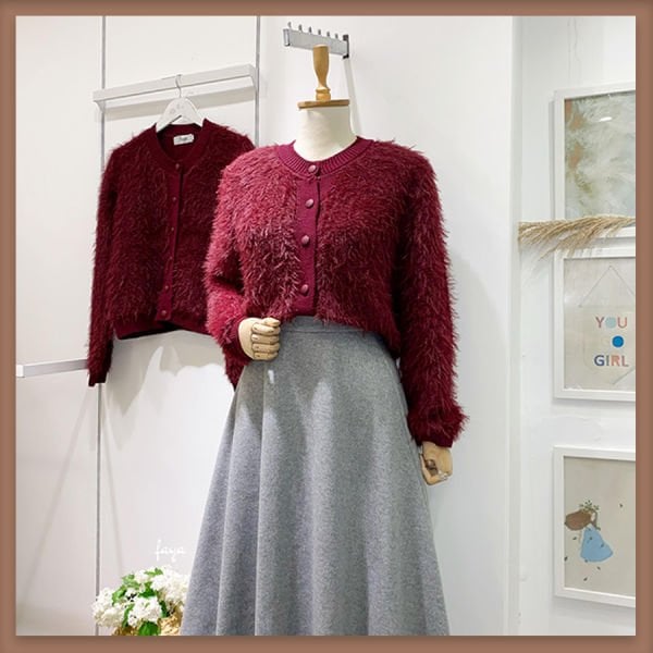 Bordo tüylü hırka