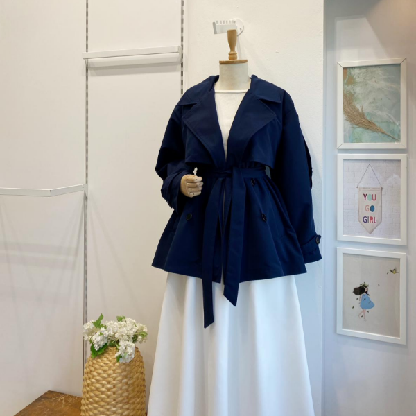 Lacivert Kuşaklı Scout Kısa Trençkot