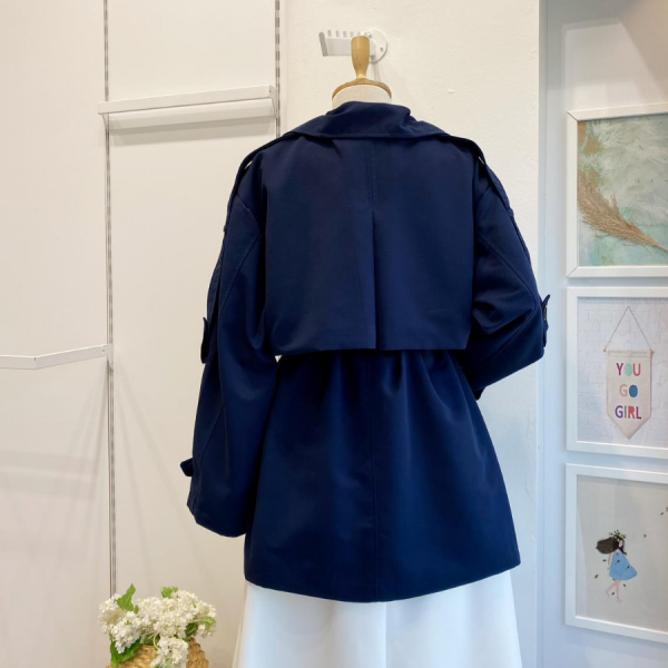 Lacivert Kuşaklı Scout Kısa Trençkot