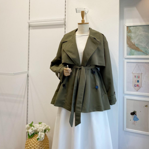 Haki Yeşili Kuşaklı Scout Kısa Trençkot