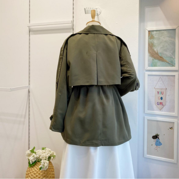 Haki Yeşili Kuşaklı Scout Kısa Trençkot