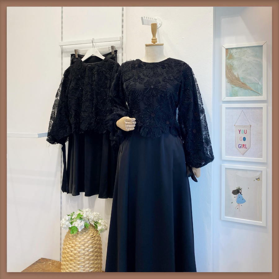 Siyah Çiçekli Tulle Touch Takım