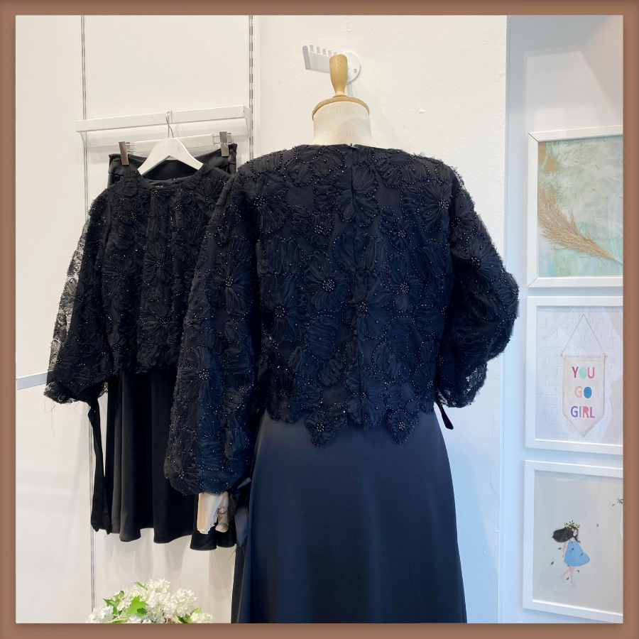 Siyah Çiçekli Tulle Touch Takım