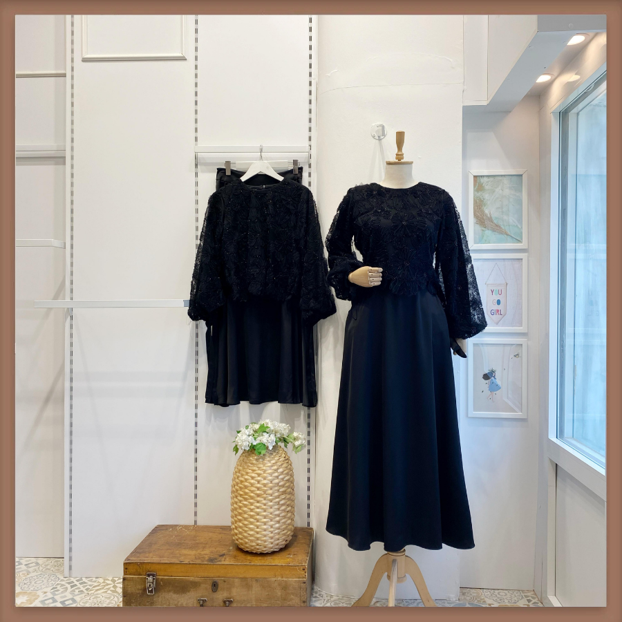 Siyah Çiçekli Tulle Touch Takım