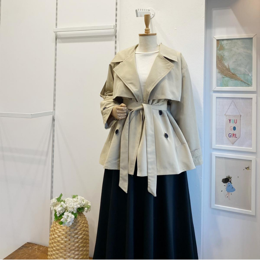 Krem Kuşaklı Scout Kısa Trençkot