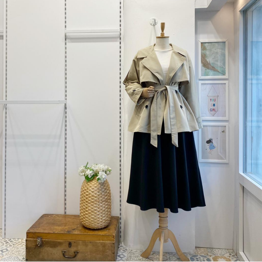 Krem Kuşaklı Scout Kısa Trençkot