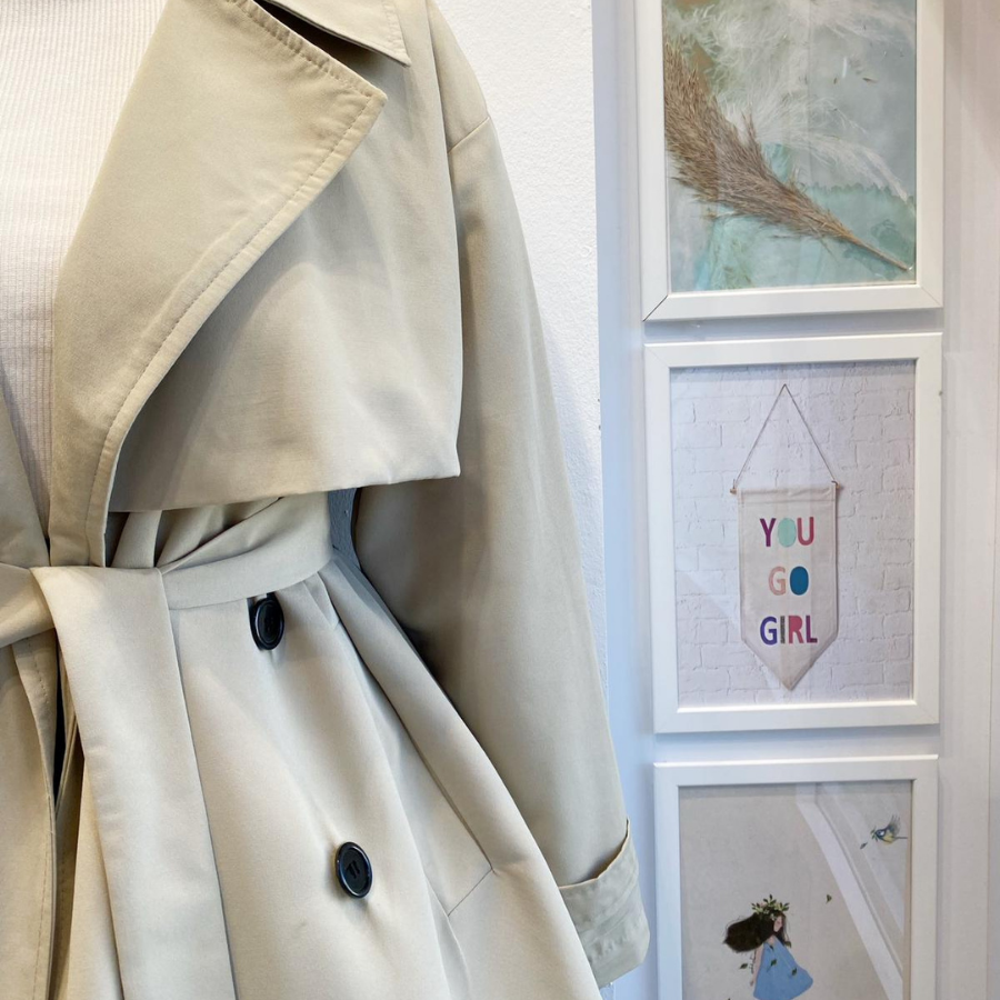 Krem Kuşaklı Scout Kısa Trençkot