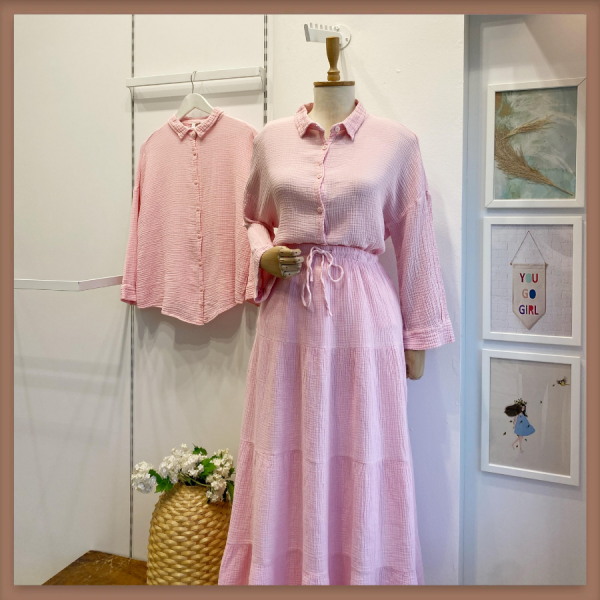 Pembe Basic Müslin Gömlek
