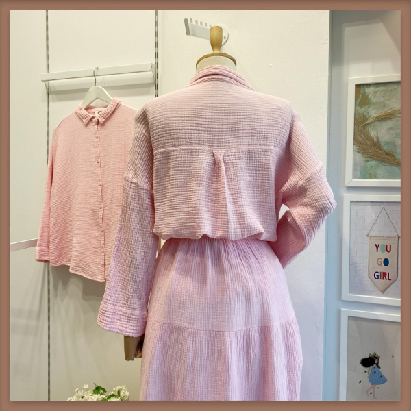 Pembe Basic Müslin Gömlek