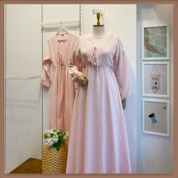 Uçuk Pembe Müslin Kumaş Matin Elbise