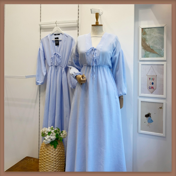Bebe Mavisi Müslin Kumaş Matin Elbise