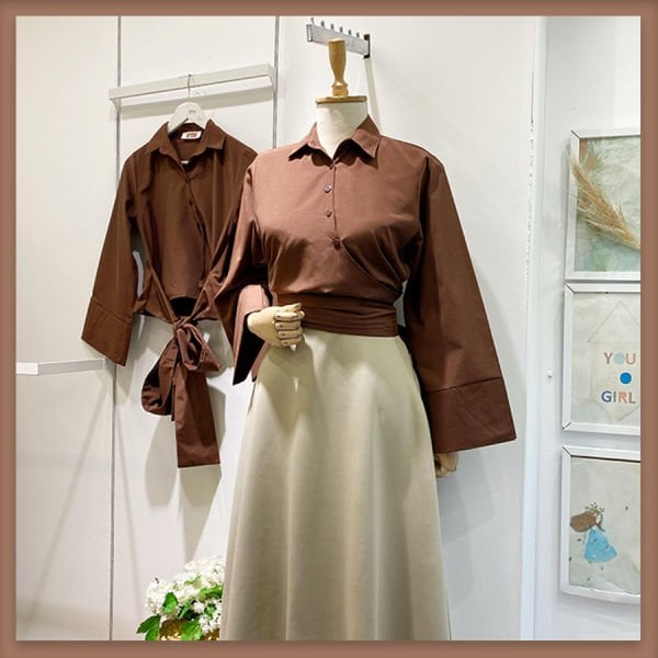 BAĞLAMALI KAHVERENGİ GÖMLEK