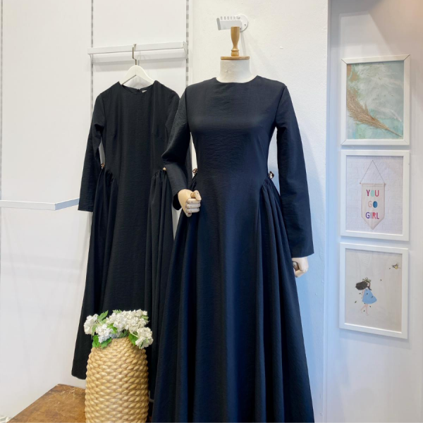 Siyah Paper Touch Bel Detaylı Penelope Elbise