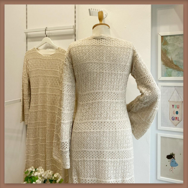 Krem Loops Örme Triko Elbise