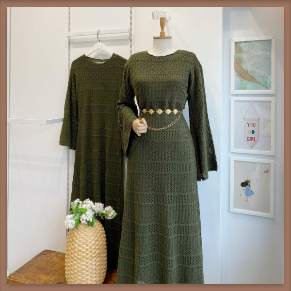 Yeşil Loops Örme Triko Elbise