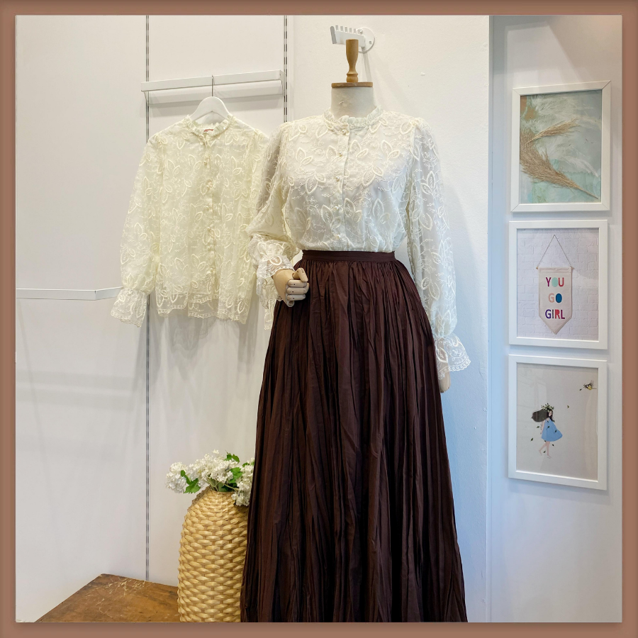 Krem İnci Düğmeli Bordelle Gömlek Dantel Gömlek