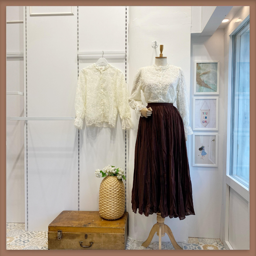 Krem İnci Düğmeli Bordelle Gömlek Dantel Gömlek