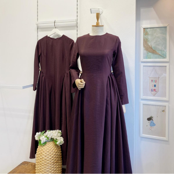 Mürdüm Paper Touch Bel Detaylı Penelope Elbise