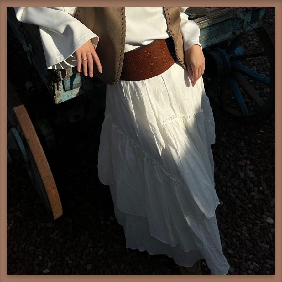 Faya Girls x Beyaz Ajouter Vual Keten Etek