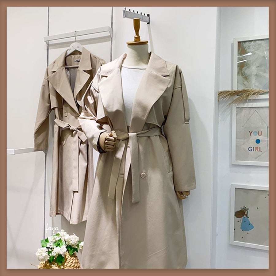 Bej omuz detaylı chaud trençkot