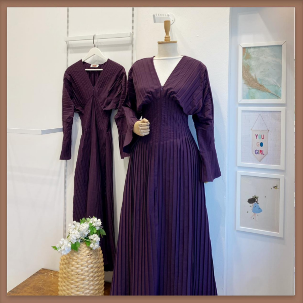 Mürdüm Piliseli Poplin Elbise