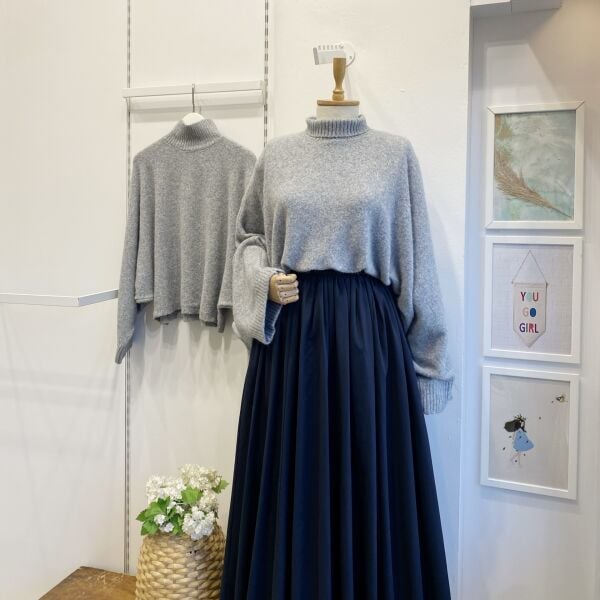 Gri Yumuşak Dokulu Yarasa Kol Kazak