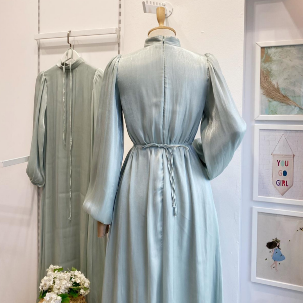 Su Yeşili Şifon Kumaş Vienella Abiye