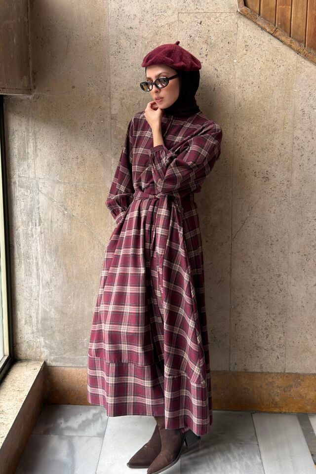 Bordo Ekose Sweety Elbise