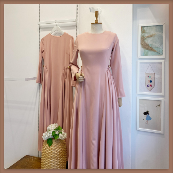 Pembe Bel Detaylı Hira Elbise