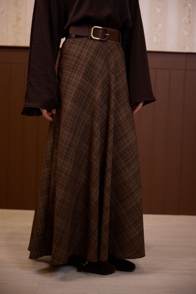 Keten Dokulu Kahverengi Ekose Desenli Loom Etek