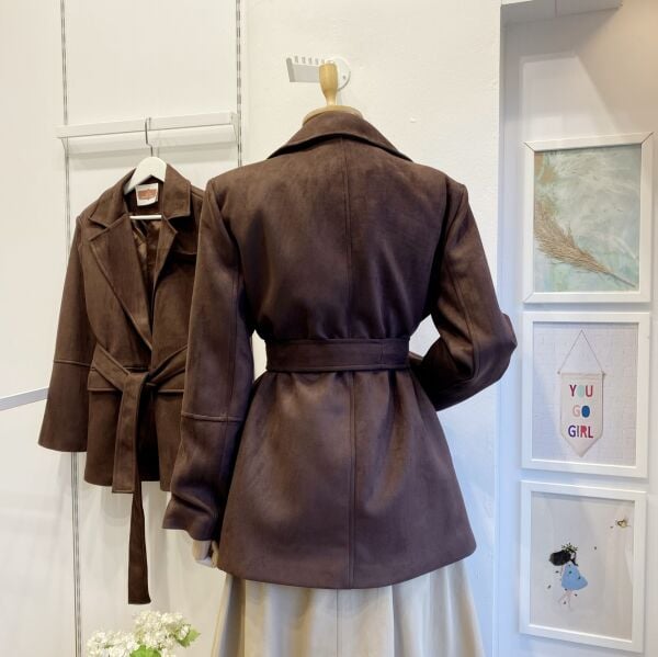 Kahverengi Svala Cep Detaylı Süet Ceket