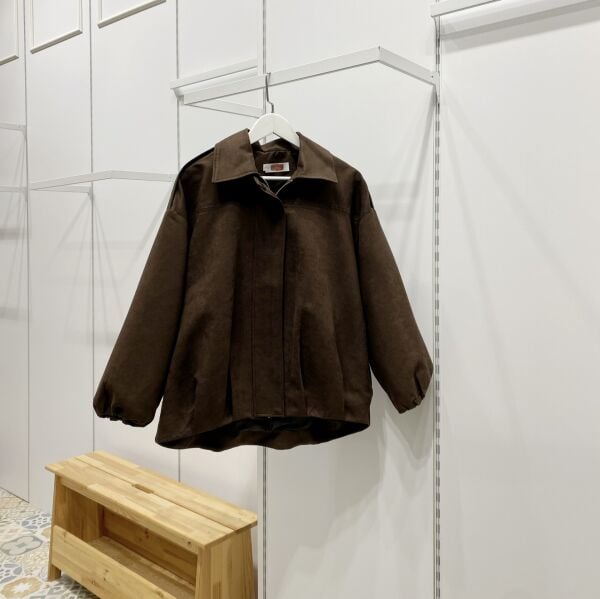 Acı Kahve Fular Detaylı Süet Bomber Ceket