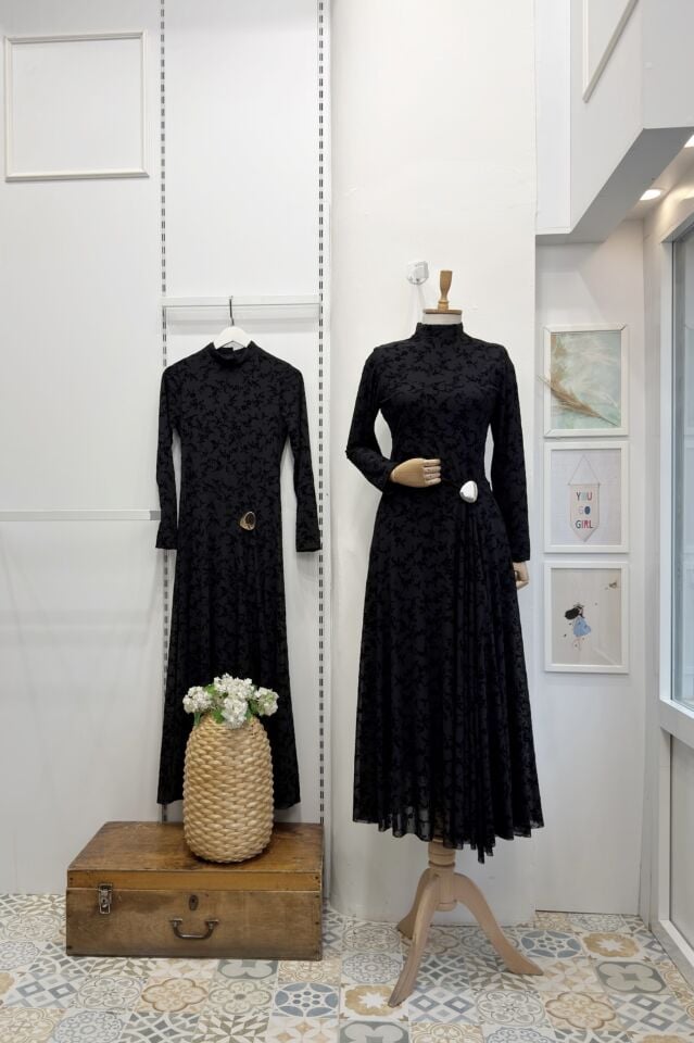 Siyah Mirale Tül Elbise