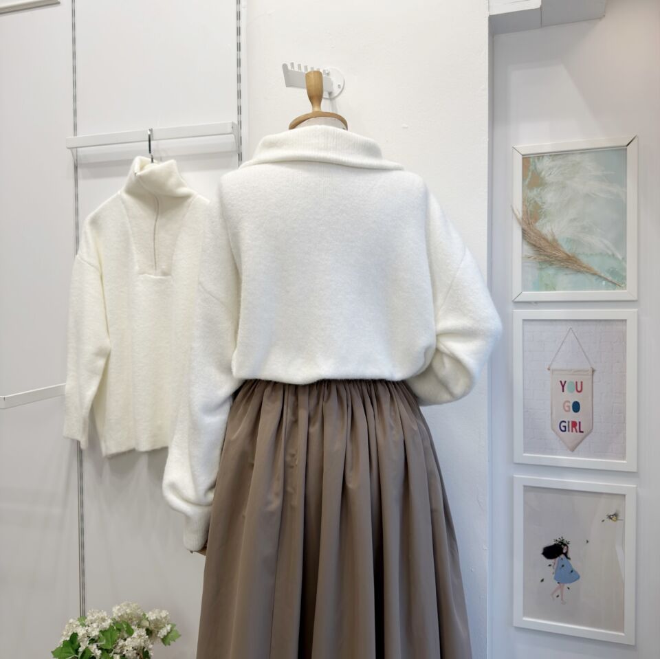 Ekru Fermuarlı Pearl Kazak