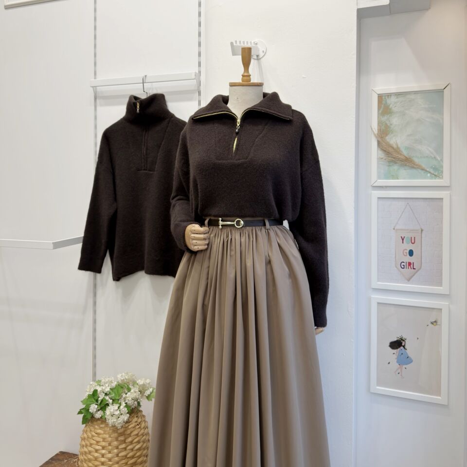 Acı Kahve Fermuarlı Pearl Kazak