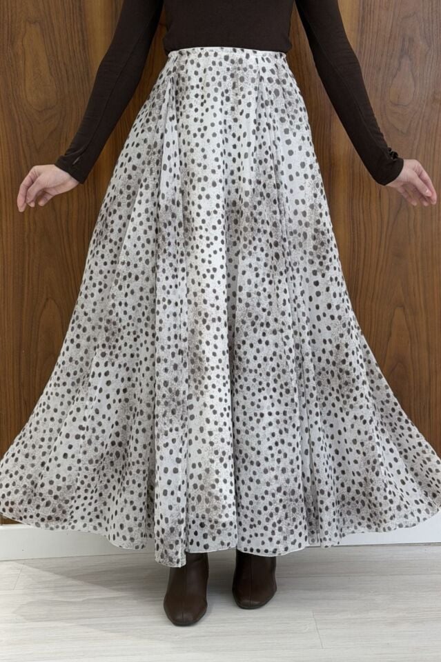 Bambi Desenli Ekru Şifon Etek