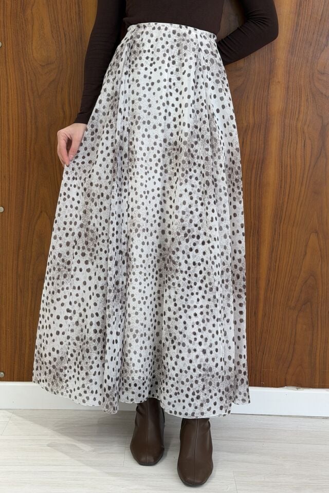 Bambi Desenli Ekru Şifon Etek