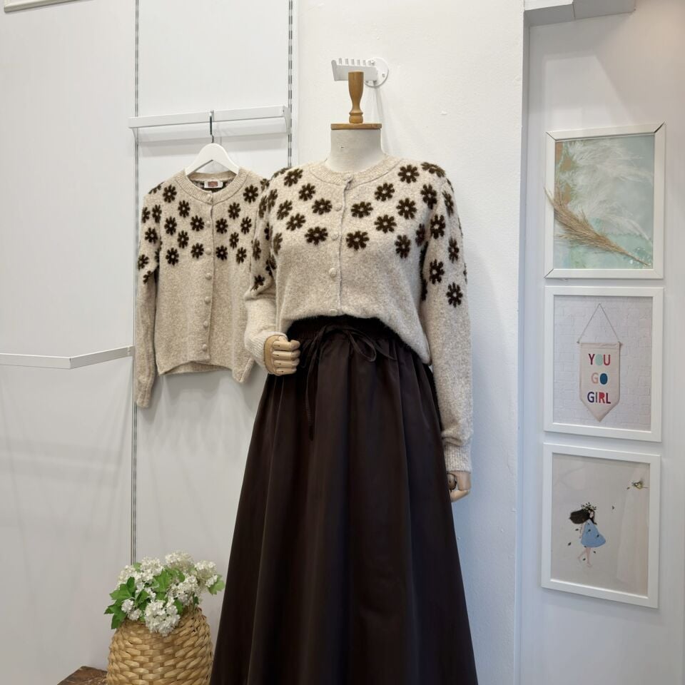 Kahverengi Papatyalı Vizon Hırka