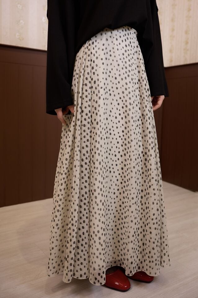 Bambi Desenli Ekru Şifon Etek