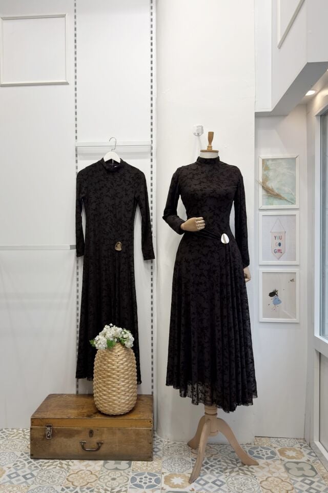 Kahverengi Mirale Tül Elbise